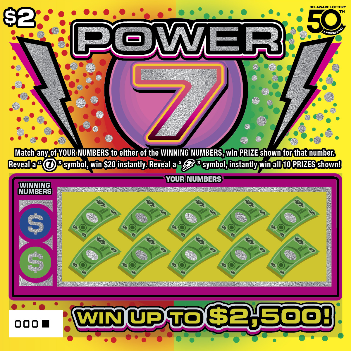 Power 7 Delaware scratch-off ticket
