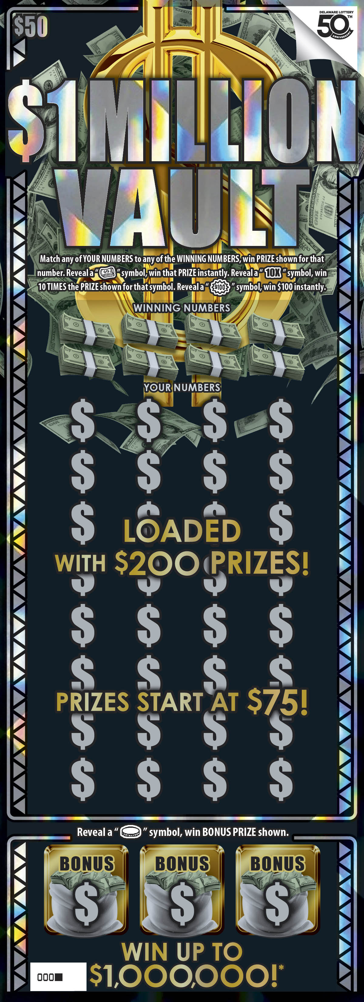 $1 MILLION VAULT Delaware scratch-off ticket