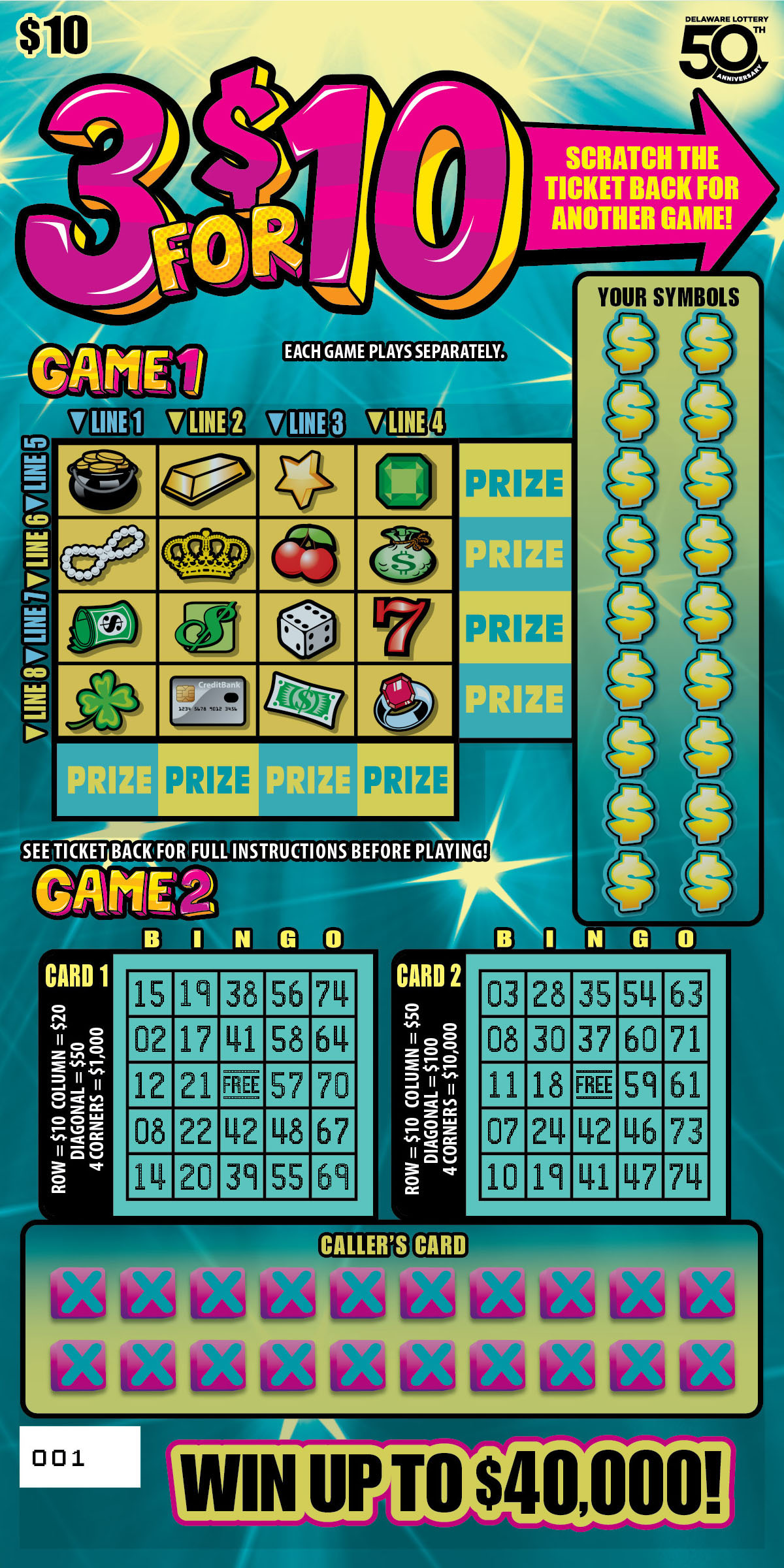 3 for $10 Delaware scratch-off ticket