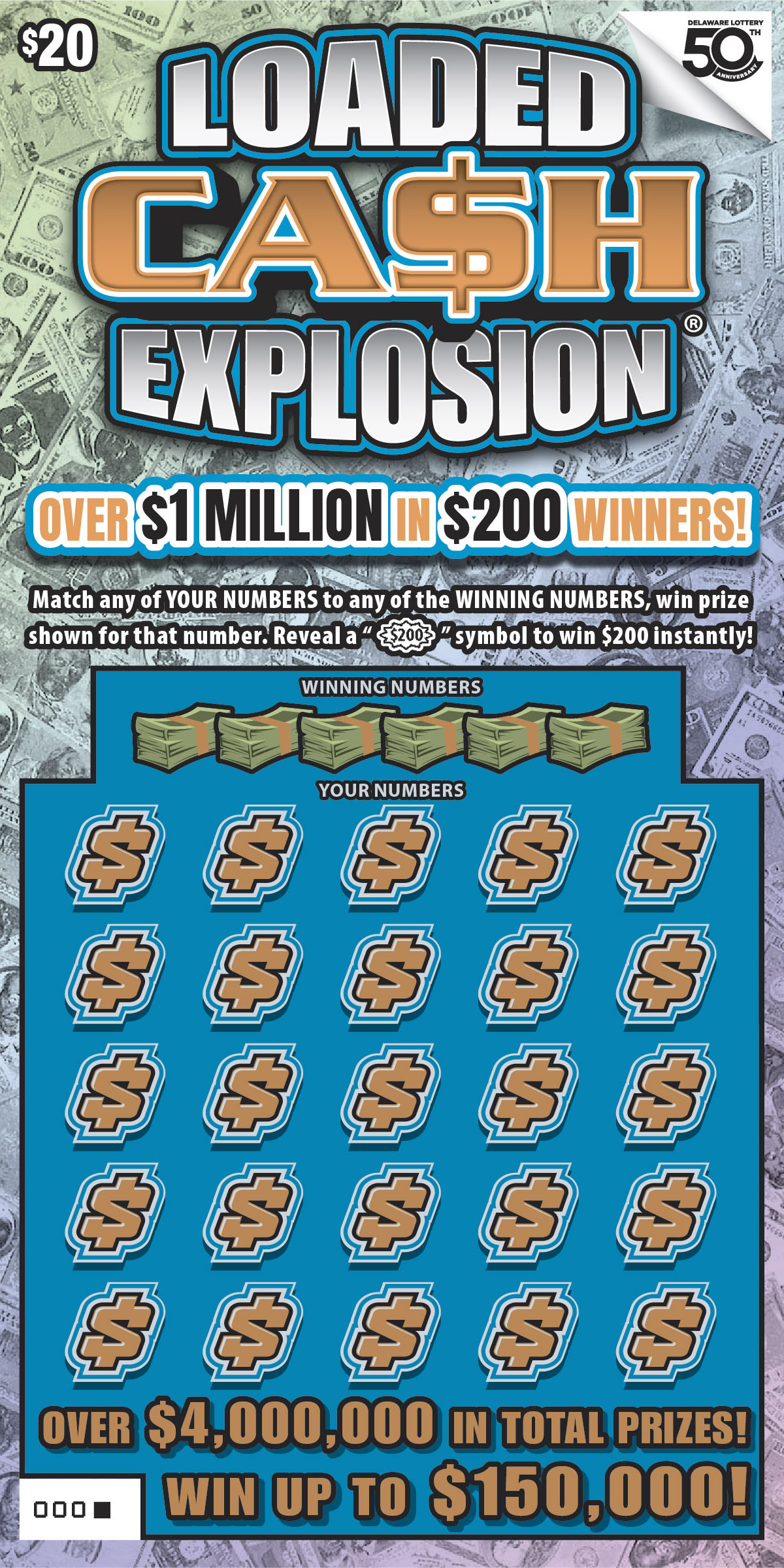 Loaded CA$H Explosion Delaware scratch-off ticket