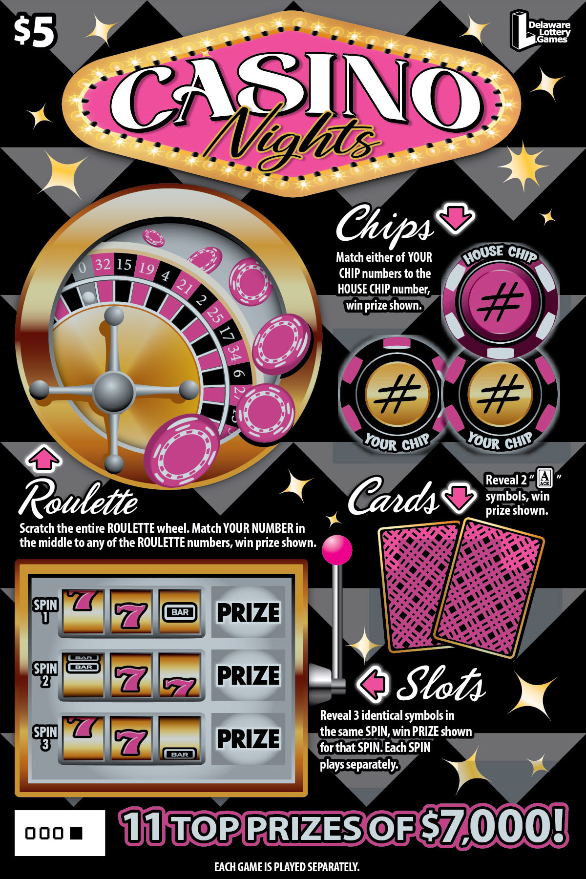 CASINO Nights Delaware scratch-off ticket