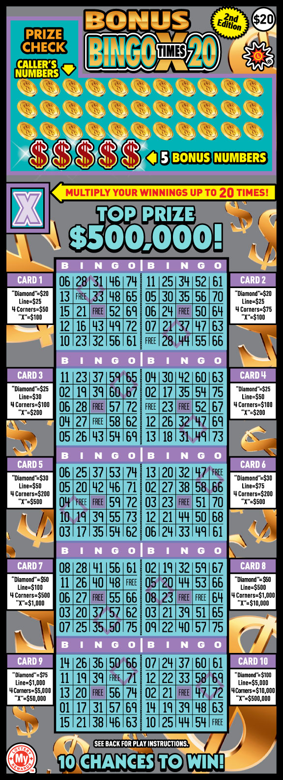Bonus Bingo X20 Maryland scratch-off ticket