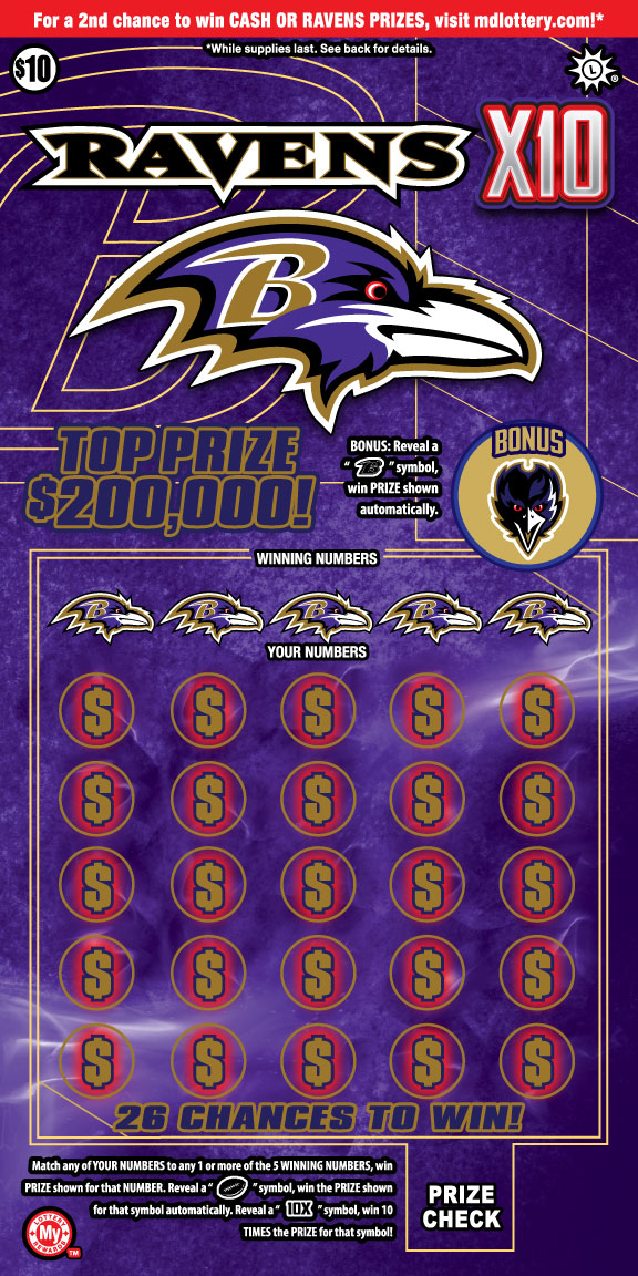Ravens X10 Maryland scratch-off ticket