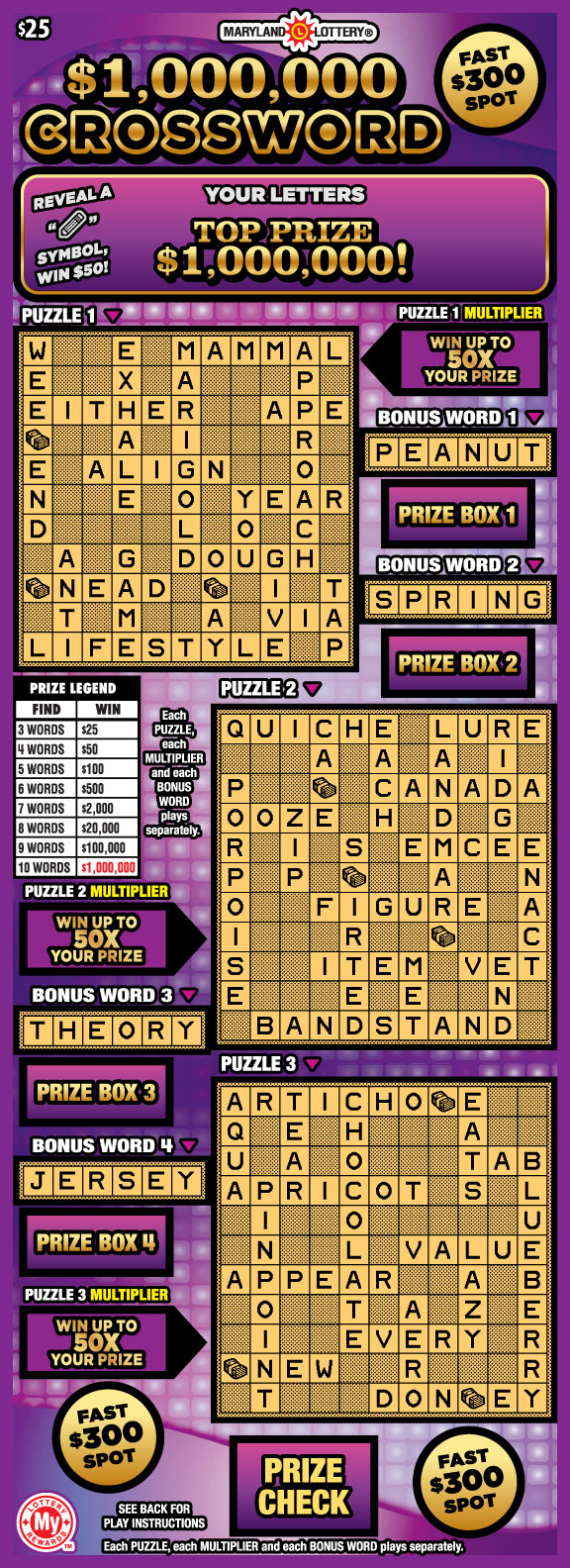 $1,000,000 Crossword Maryland scratch-off ticket