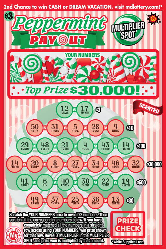Peppermint Payout Maryland scratch-off ticket