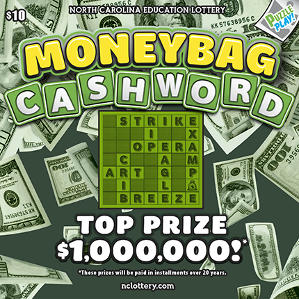Moneybag Cashword North Carolina scratch-off ticket