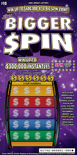 The Bigger Spin New Jersey scratch-off ticket