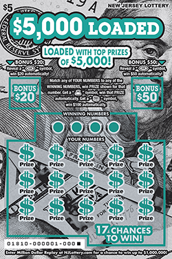 $5,000 Loaded New Jersey scratch-off ticket