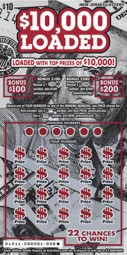 $10,000 Loaded New Jersey scratch-off ticket