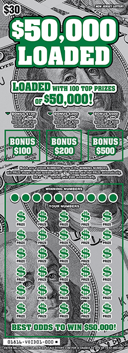 $50,000 Loaded New Jersey scratch-off ticket
