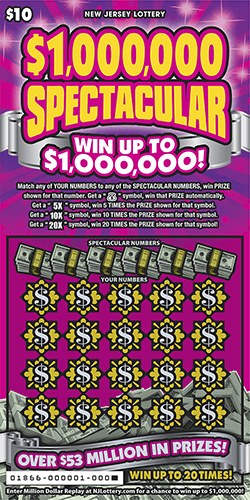 $1,000,000 Spectacular New Jersey scratch-off ticket