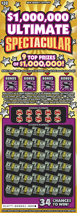$1,000,000 Ultimate Spectacul New Jersey scratch-off ticket