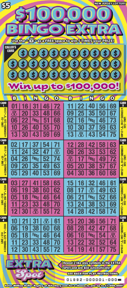 $100,000 Bingo Extra New Jersey scratch-off ticket