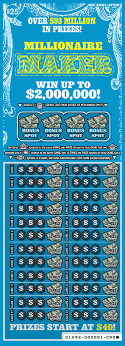 Millionaire Maker New Jersey scratch-off ticket