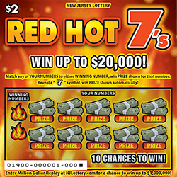Red Hot 7's New Jersey scratch-off ticket