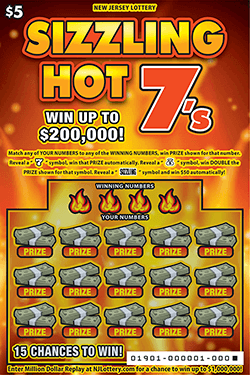 Sizzling Hot 7's New Jersey scratch-off ticket