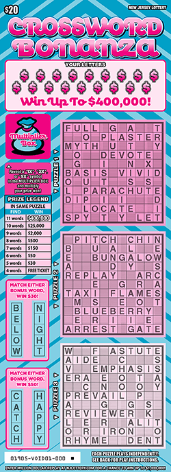 Crossword Bonanza New Jersey scratch-off ticket