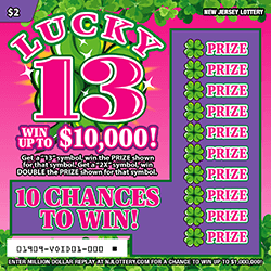 Lucky 13 New Jersey scratch-off ticket