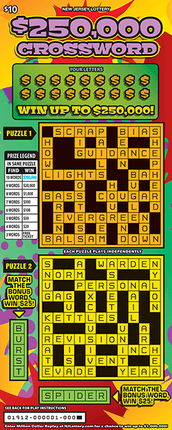 $250,000 Crossword New Jersey scratch-off ticket