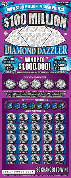 $100 Million Diamond Dazzler New Jersey scratch-off ticket