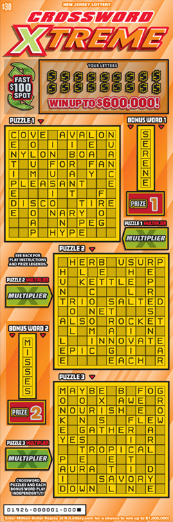 Crossword Xtreme New Jersey scratch-off ticket