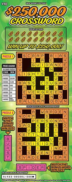 $250,000 Crossword New Jersey scratch-off ticket