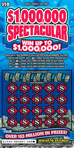 $1,000,000 Spectacular New Jersey scratch-off ticket