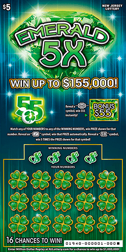 Emerald 5X New Jersey scratch-off ticket