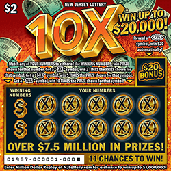 10X New Jersey scratch-off ticket