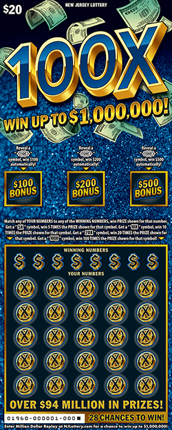 100X New Jersey scratch-off ticket
