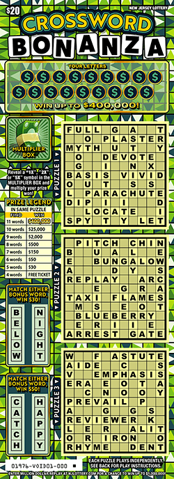 Crossword Bonanza New Jersey scratch-off ticket