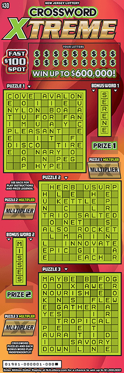 Crossword Xtreme New Jersey scratch-off ticket