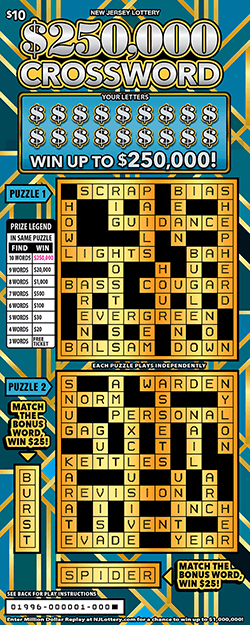 $250,000 Crossword New Jersey scratch-off ticket
