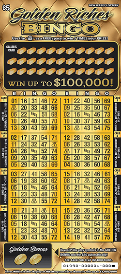 Golden Riches Bingo New Jersey scratch-off ticket