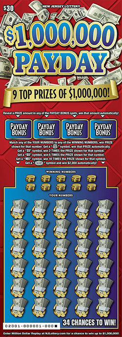 $1,000,000 Payday New Jersey scratch-off ticket