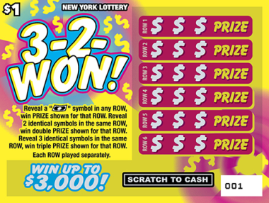 3-2-WON! New York scratch-off ticket