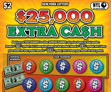 $25,000 EXTRA CA$H New York scratch-off ticket