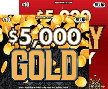 $5,000 HOLIDAY FRENZY/$5,000 GOLD New York scratch-off ticket