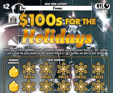 $100s FOR THE HOLIDAYS New York scratch-off ticket