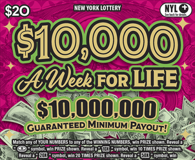 $10,000 A WEEK FOR LIFE New York scratch-off ticket