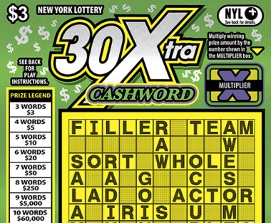 30Xtra CASHWORD New York scratch-off ticket
