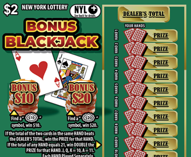 BONUS BLACKJACK New York scratch-off ticket