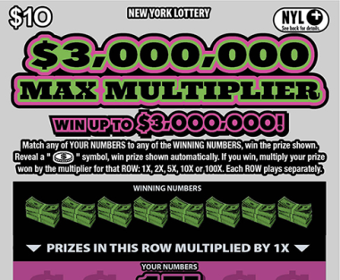 $3,000,000 MAX MULTIPLIER New York scratch-off ticket