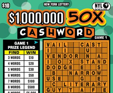 $1,000,000 50X CASHWORD New York scratch-off ticket