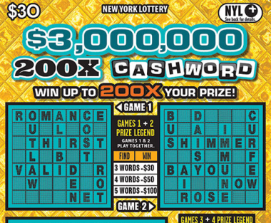 $3,000,000 200X CASHWORD New York scratch-off ticket