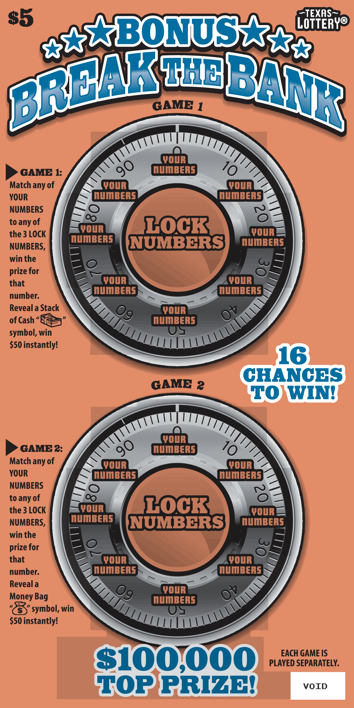 Bonus Break the Bank Texas scratch-off ticket