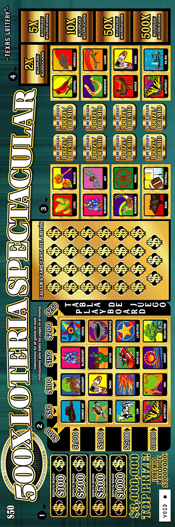 500X Loteria Spectacular Texas scratch-off ticket