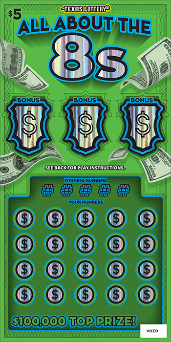 All About the 8s Texas scratch-off ticket