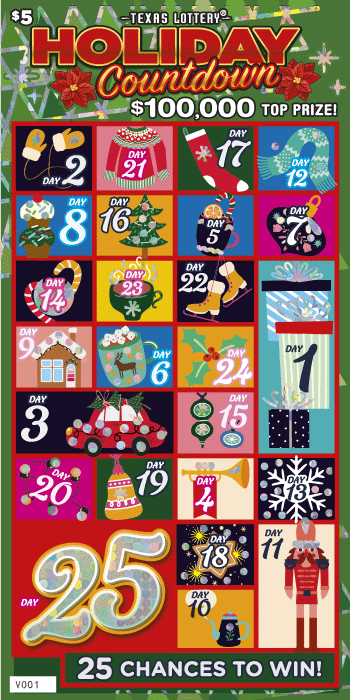Holiday Countdown Texas scratch-off ticket