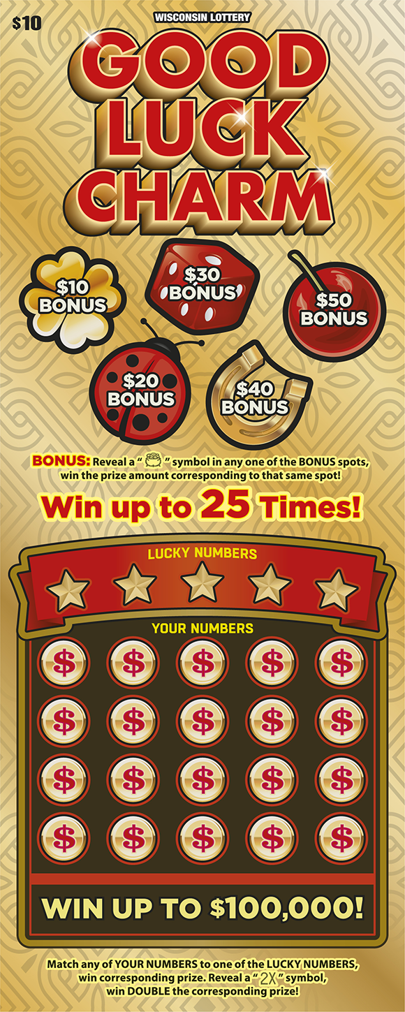 GOOD LUCK CHARM Wisconsin scratch-off ticket